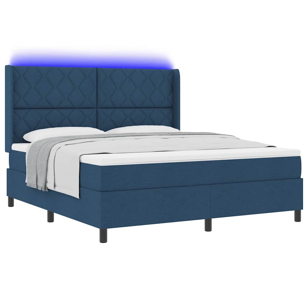 LED Box Spring Krevet s uzglavljem Plava 180 x 200 cm tkanina
