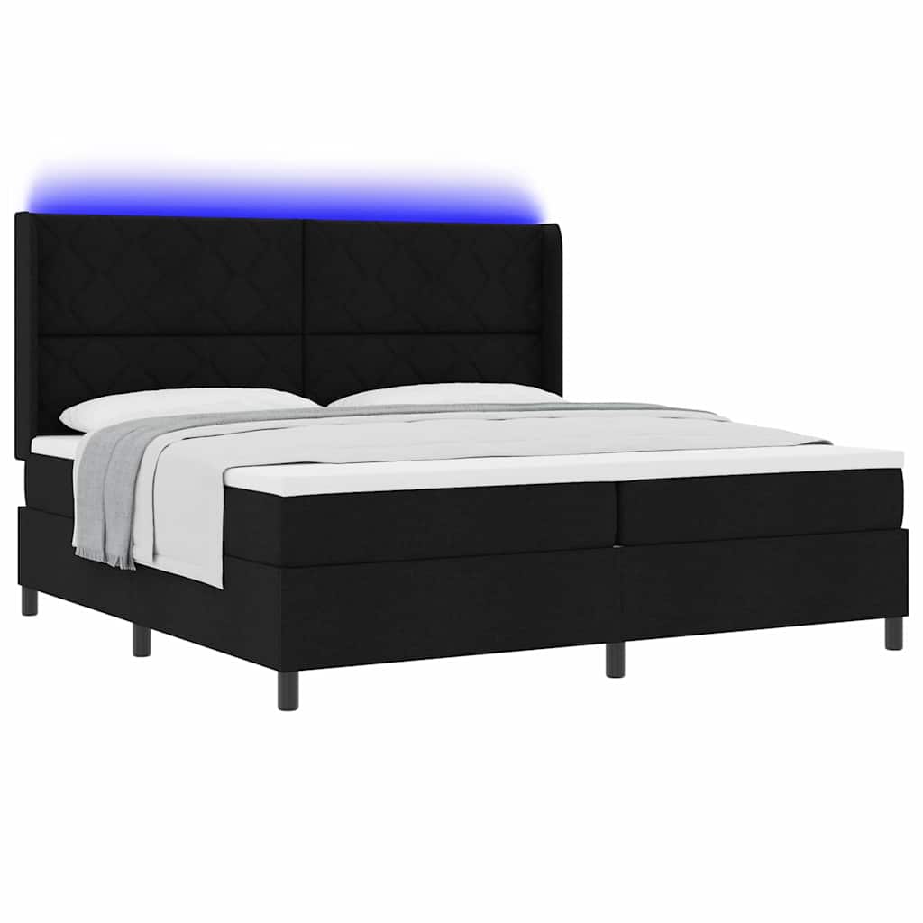 LED Box Spring Krevet s uzglavljem Crna 200 x 200 cm tkanina