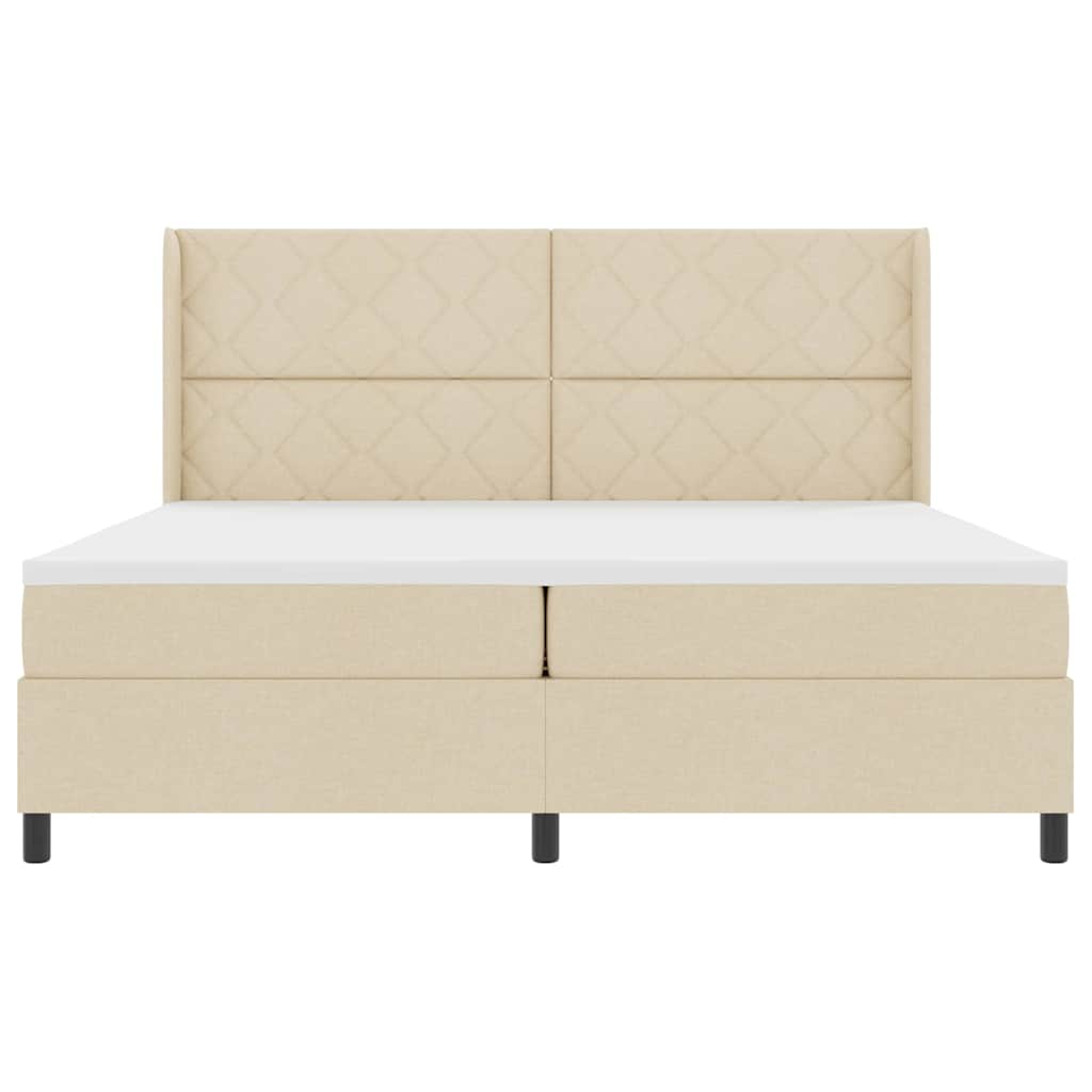 LED Box Spring Krevet s madracem Krema 200 x 200 cm tkanina
