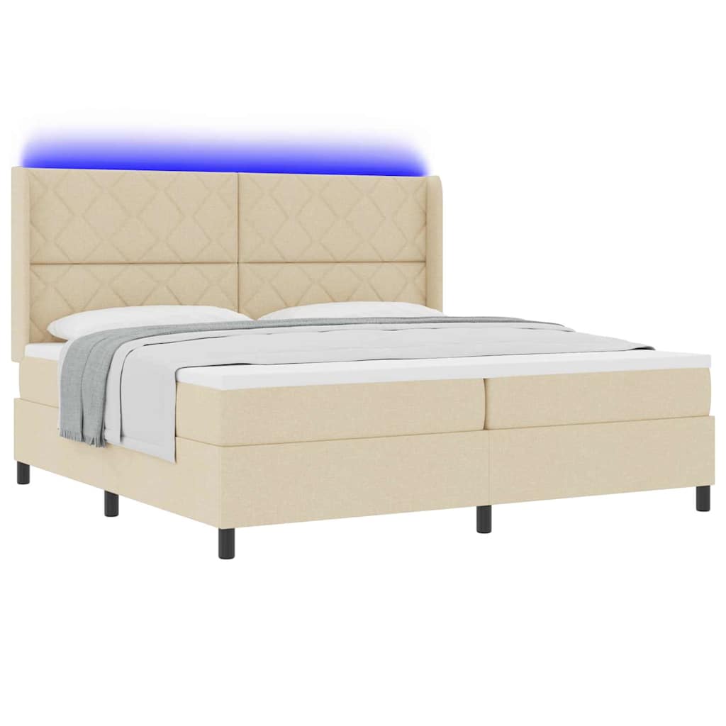 LED Box Spring Krevet s madracem Krema 200 x 200 cm tkanina