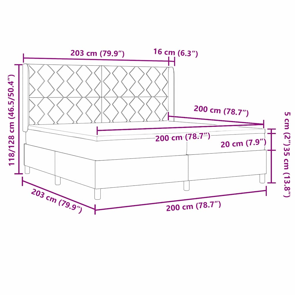 LED Box Spring Krevet s madracem Krema 200 x 200 cm tkanina