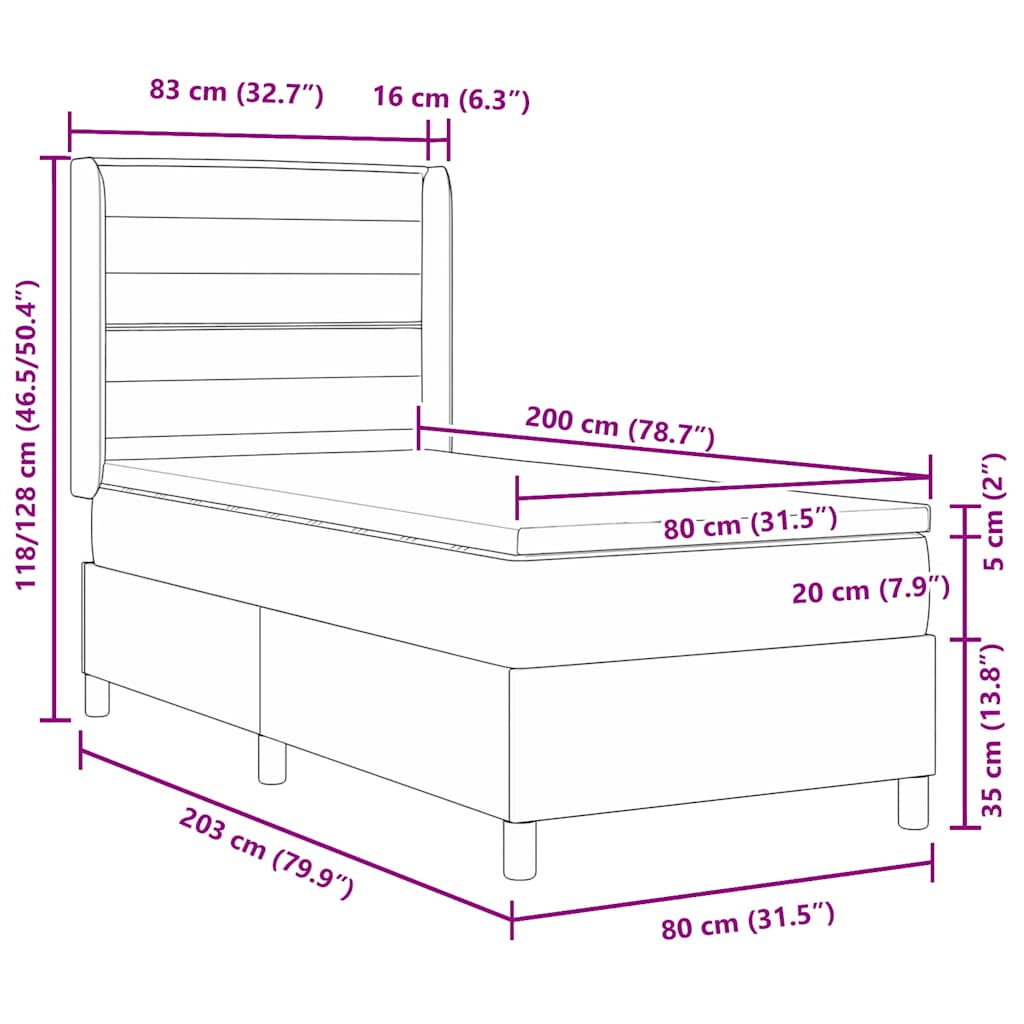 Krevet s opruga kutije s LED trakama Plava 80 x 200 cm tkanina