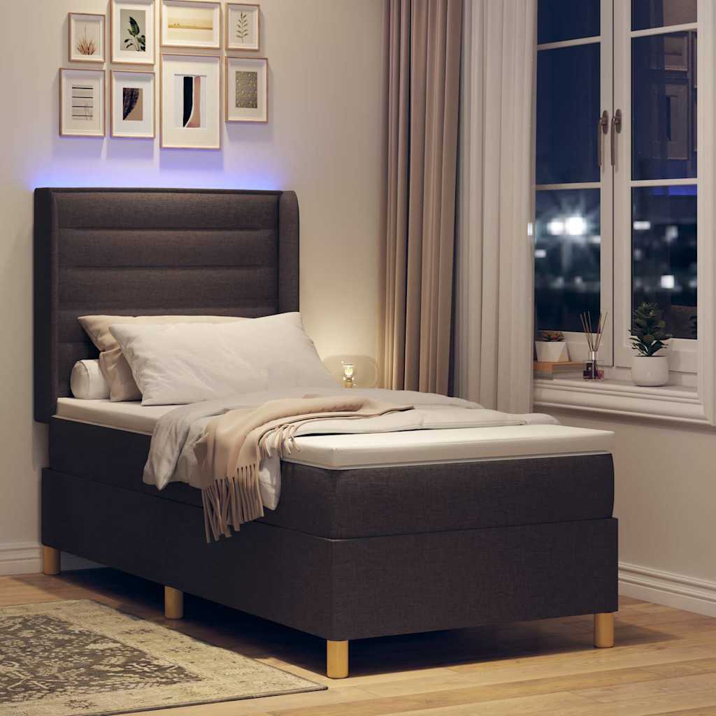 Krevet s opruga kutije s LED trakama Smeđa 90 x 190 cm tkanina