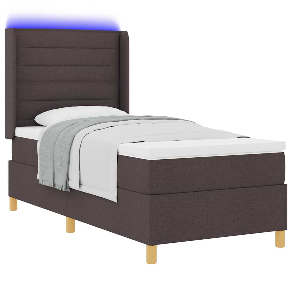 Krevet s opruga kutije s LED trakama Smeđa 90 x 190 cm tkanina