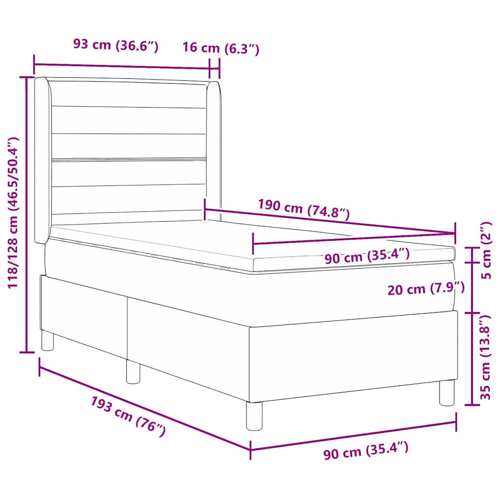 Krevet s opruga kutije s LED trakama Krema 90 x 190 cm tkanina