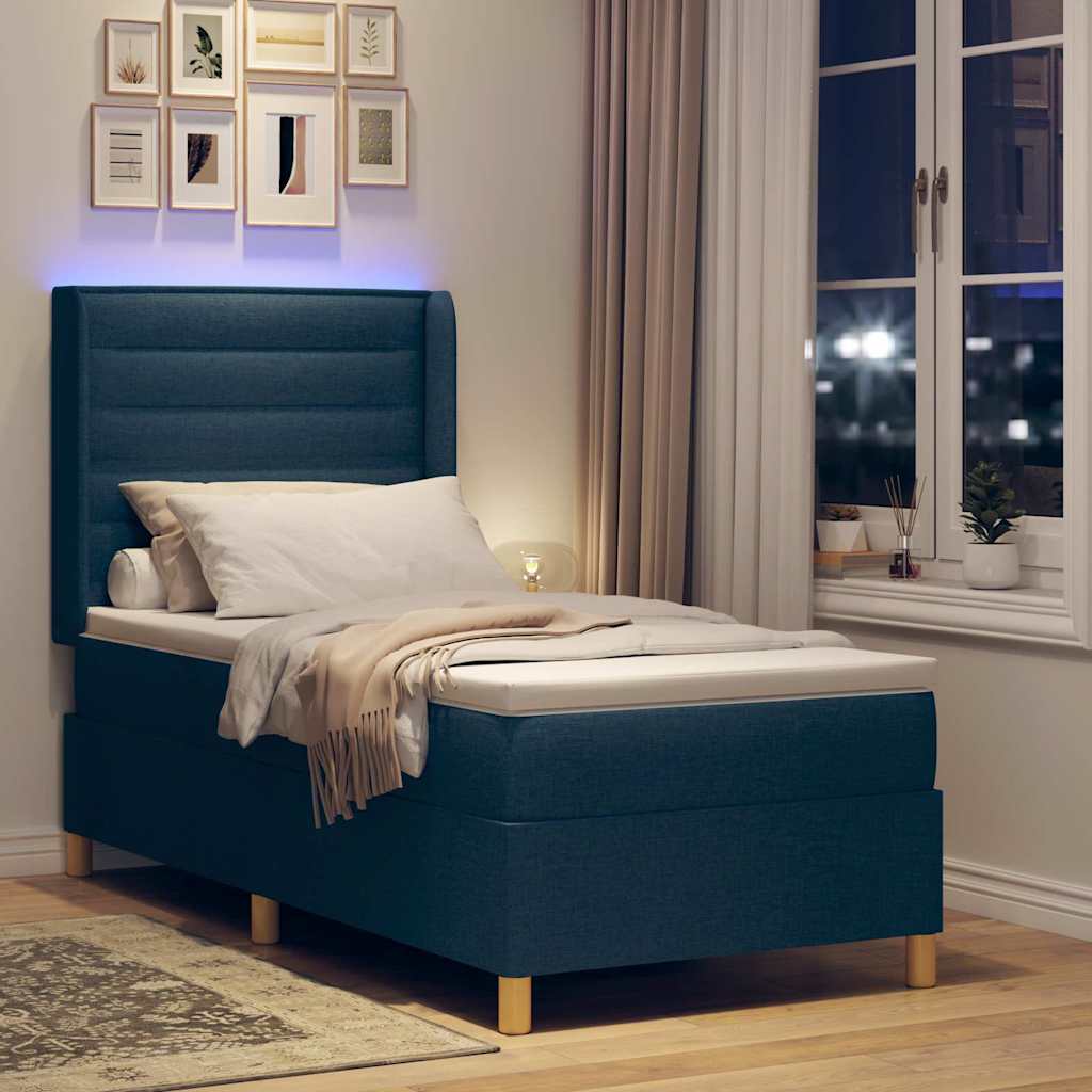 Krevet s opruga kutije s LED trakama Plava 90 x 190 cm tkanina