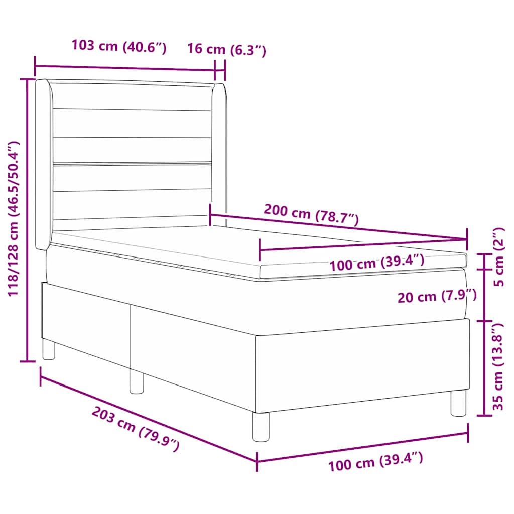 Krevet s opruga kutije s LED trakama Siva 100 x 200 cm tkanina
