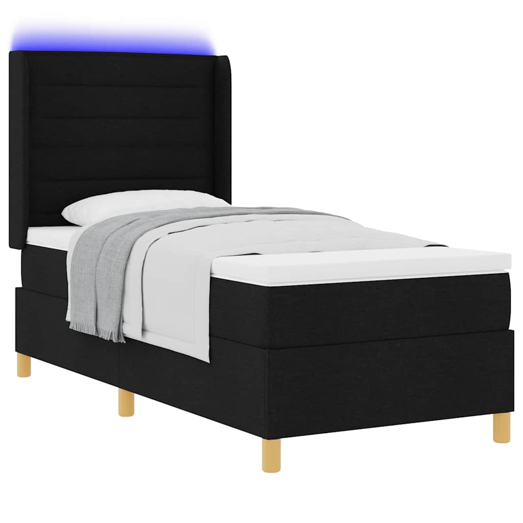 Krevet s opruga kutije s LED trakama Crna 100 x 200 cm tkanina