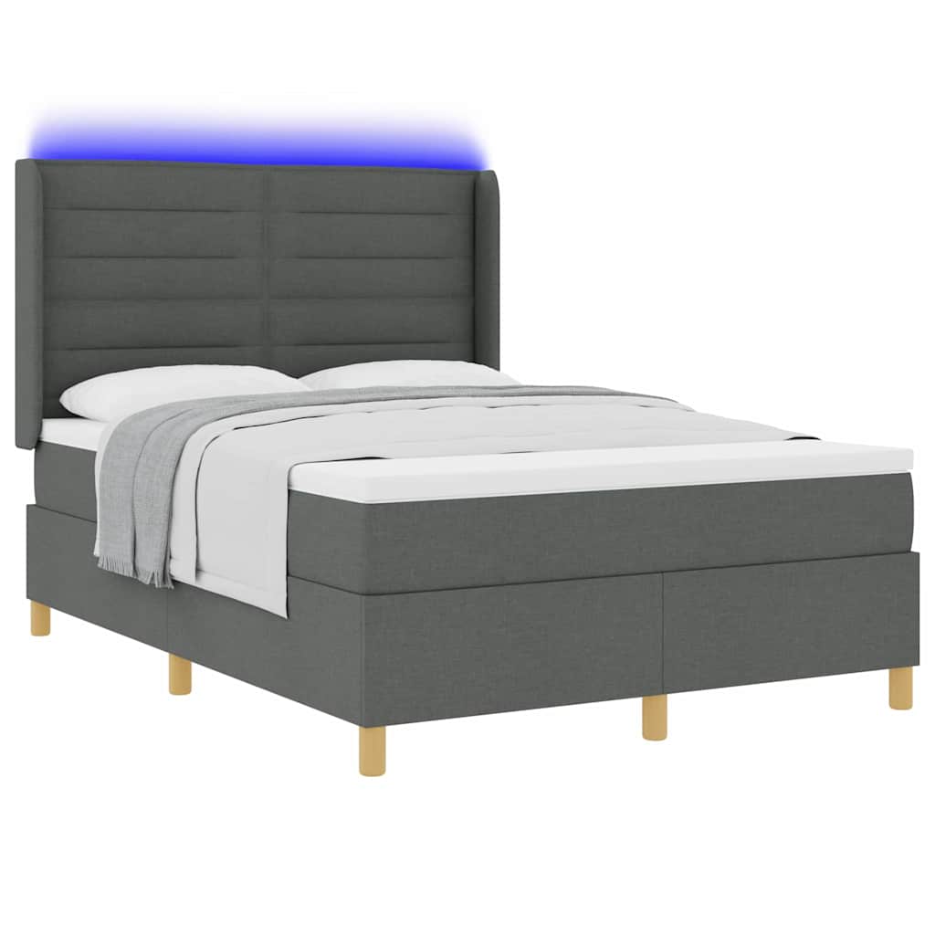 Krevet s opruga kutije s LED trakama Siva 140 x 190 cm tkanina