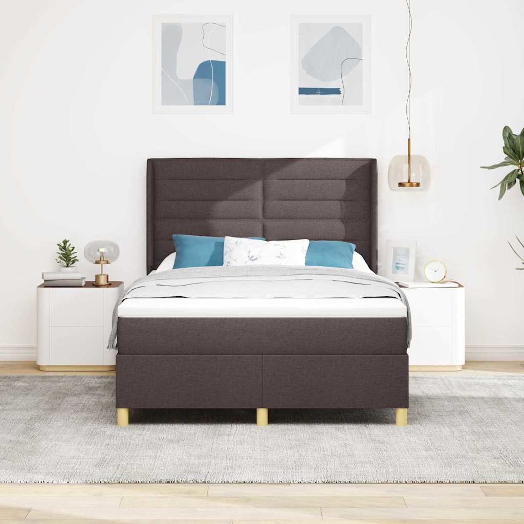 Krevet s opruga kutije s LED trakama Smeđa 140 x 200 cm tkanina