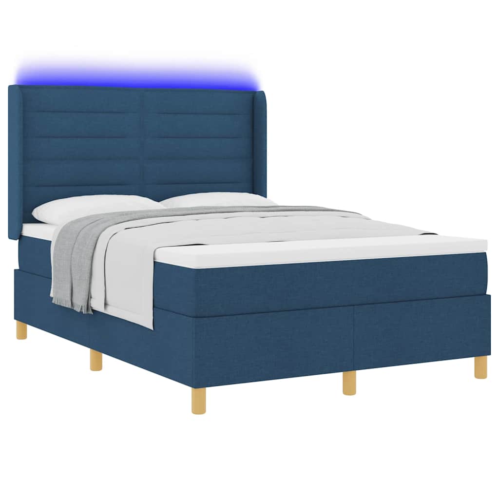 Krevet s opruga kutije s LED trakama Plava 140 x 200 cm tkanina