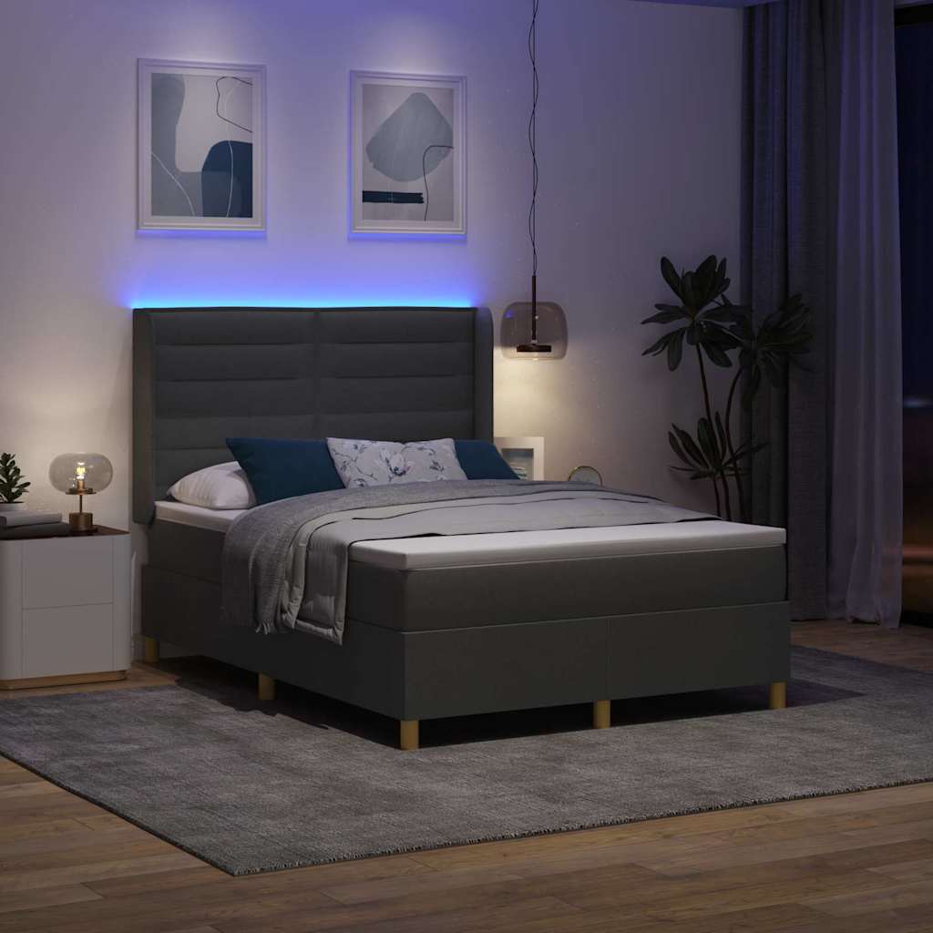 Krevet s opruga kutije s LED trakama Siva 160 x 200 cm tkanina