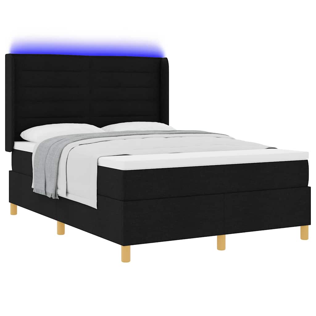 Krevet s opruga kutije s LED trakama Crna 160 x 200 cm tkanina