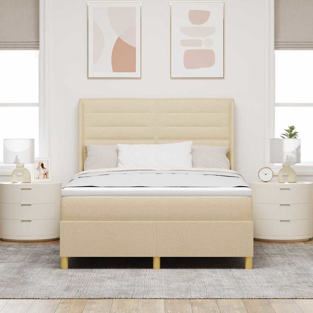Krevet s opruga kutije s LED trakama Krema 160 x 200 cm tkanina