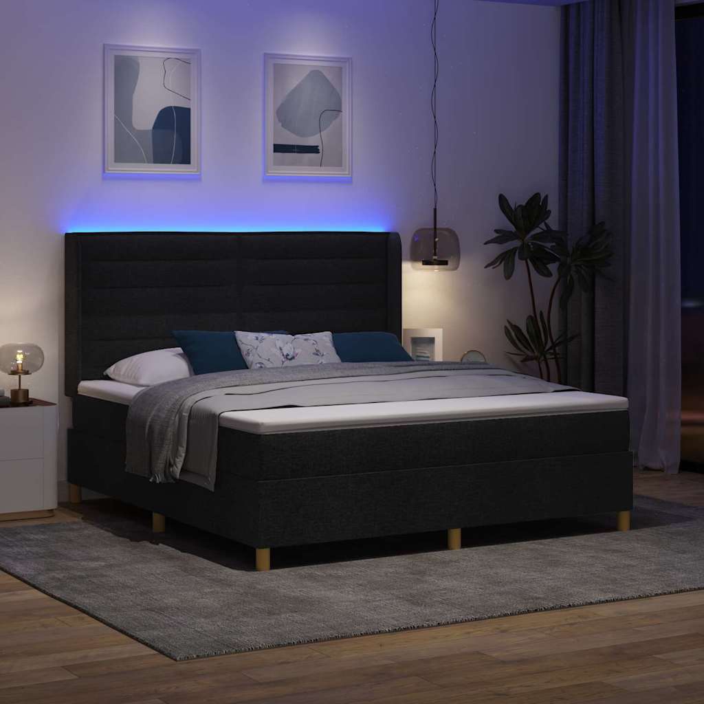 Krevet s opruga kutije s LED trakama Crna 180 x 200 cm tkanina