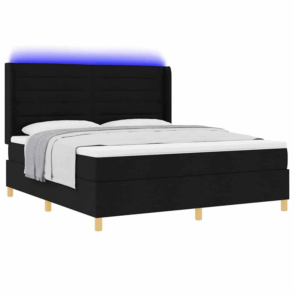 Krevet s opruga kutije s LED trakama Crna 180 x 200 cm tkanina