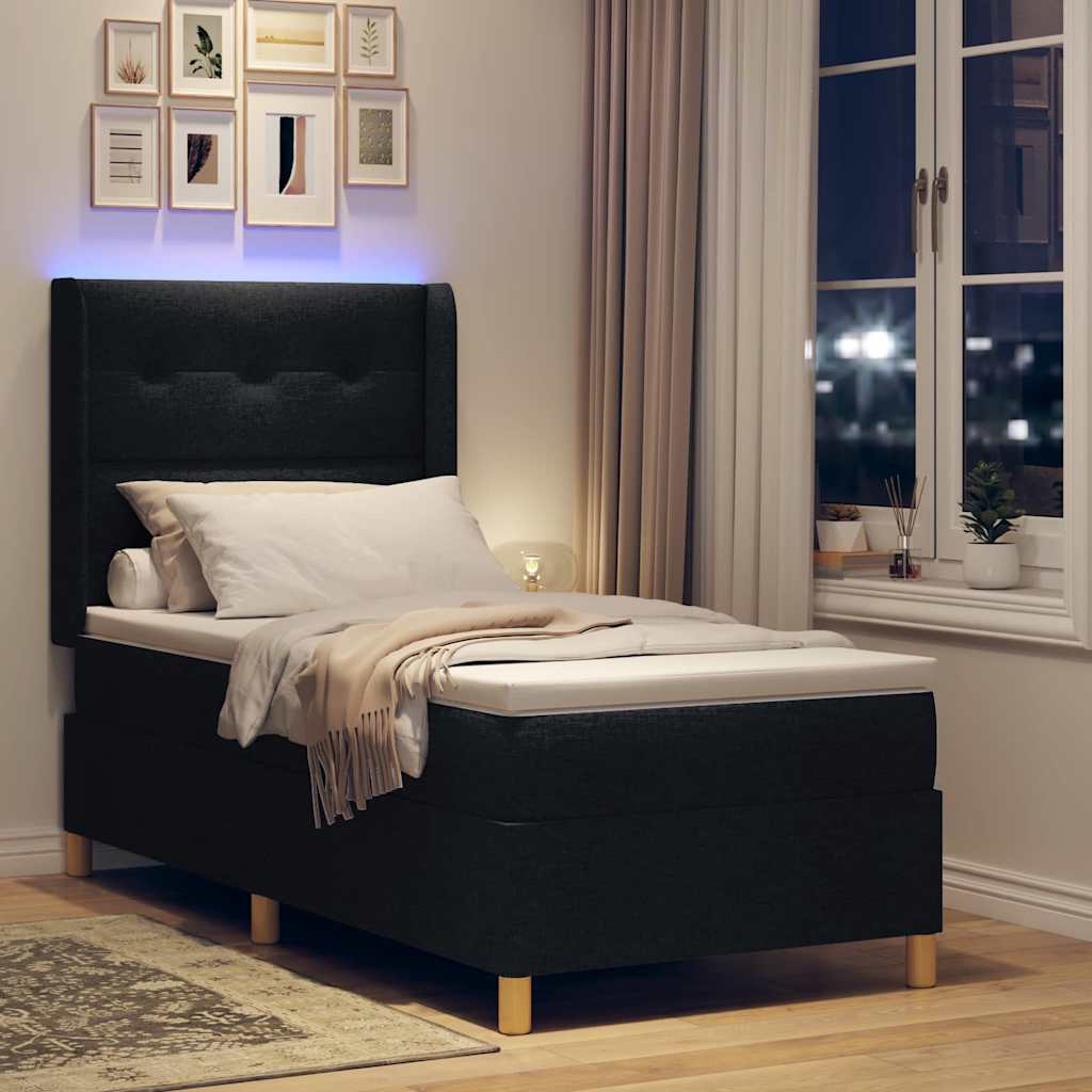 Krevet s opruga kutije s LED trakama Crna 80 x 200 cm tkanina