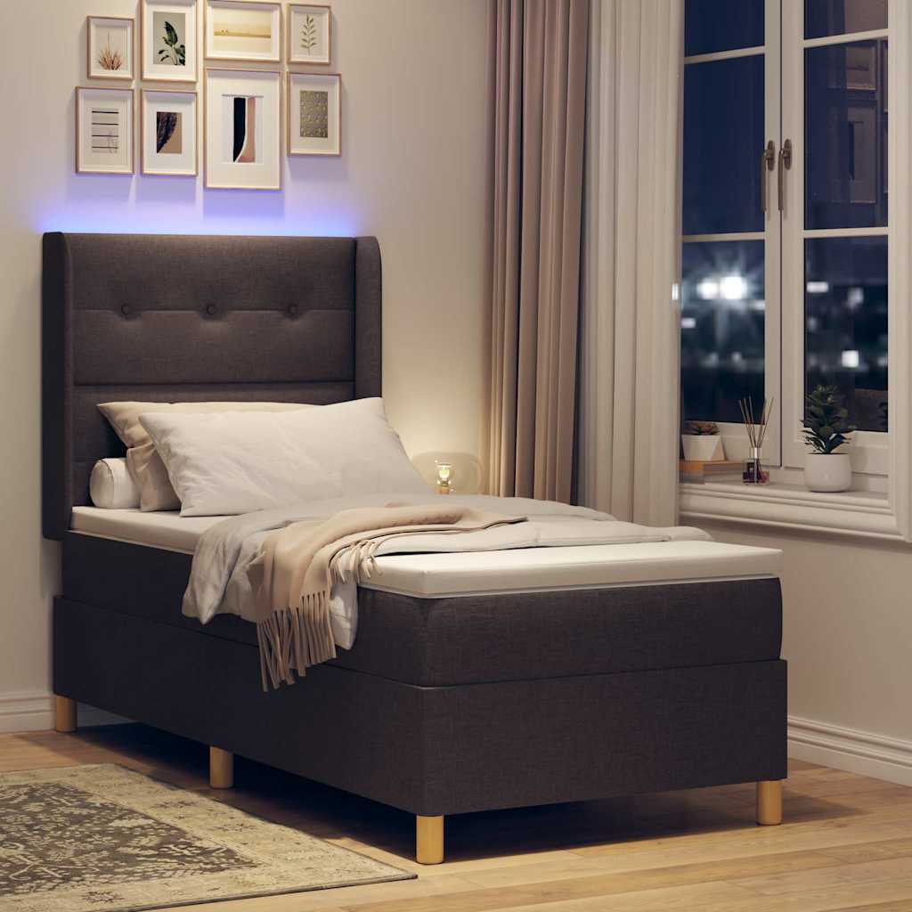 Krevet s opruga kutije s LED trakama Smeđa 90 x 190 cm tkanina