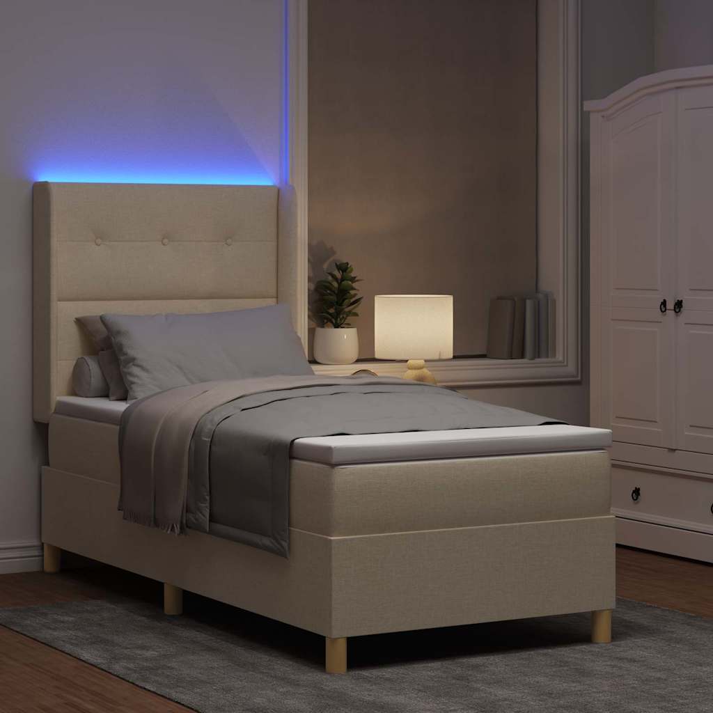 Krevet s opruga kutije s LED trakama Krema 90 x 190 cm tkanina