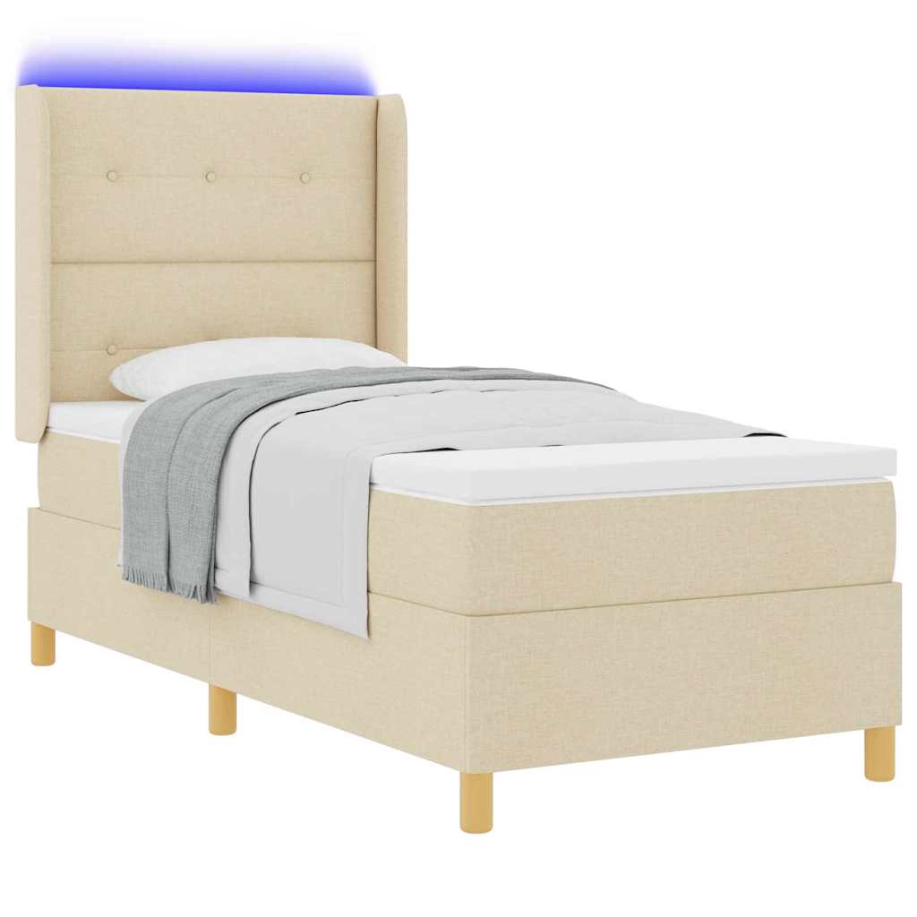 Krevet s opruga kutije s LED trakama Krema 90 x 190 cm tkanina