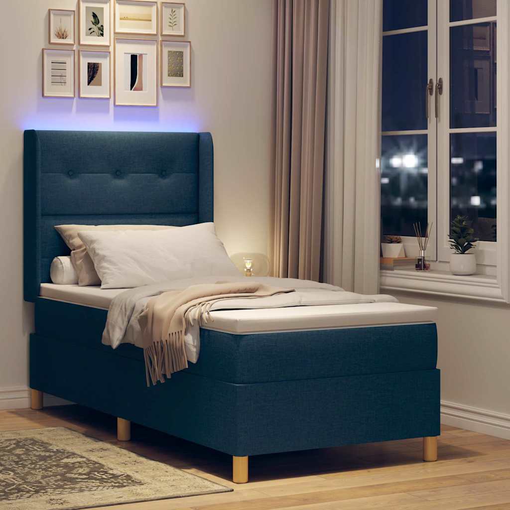 Krevet s opruga kutije s LED trakama Plava 90 x 190 cm tkanina