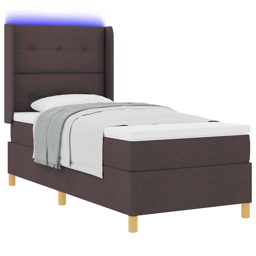 Krevet s opruga kutije s LED trakama Smeđa 90 x 200 cm tkanina