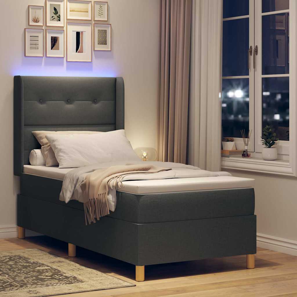 Krevet s opruga kutije s LED trakama Siva 100 x 200 cm tkanina