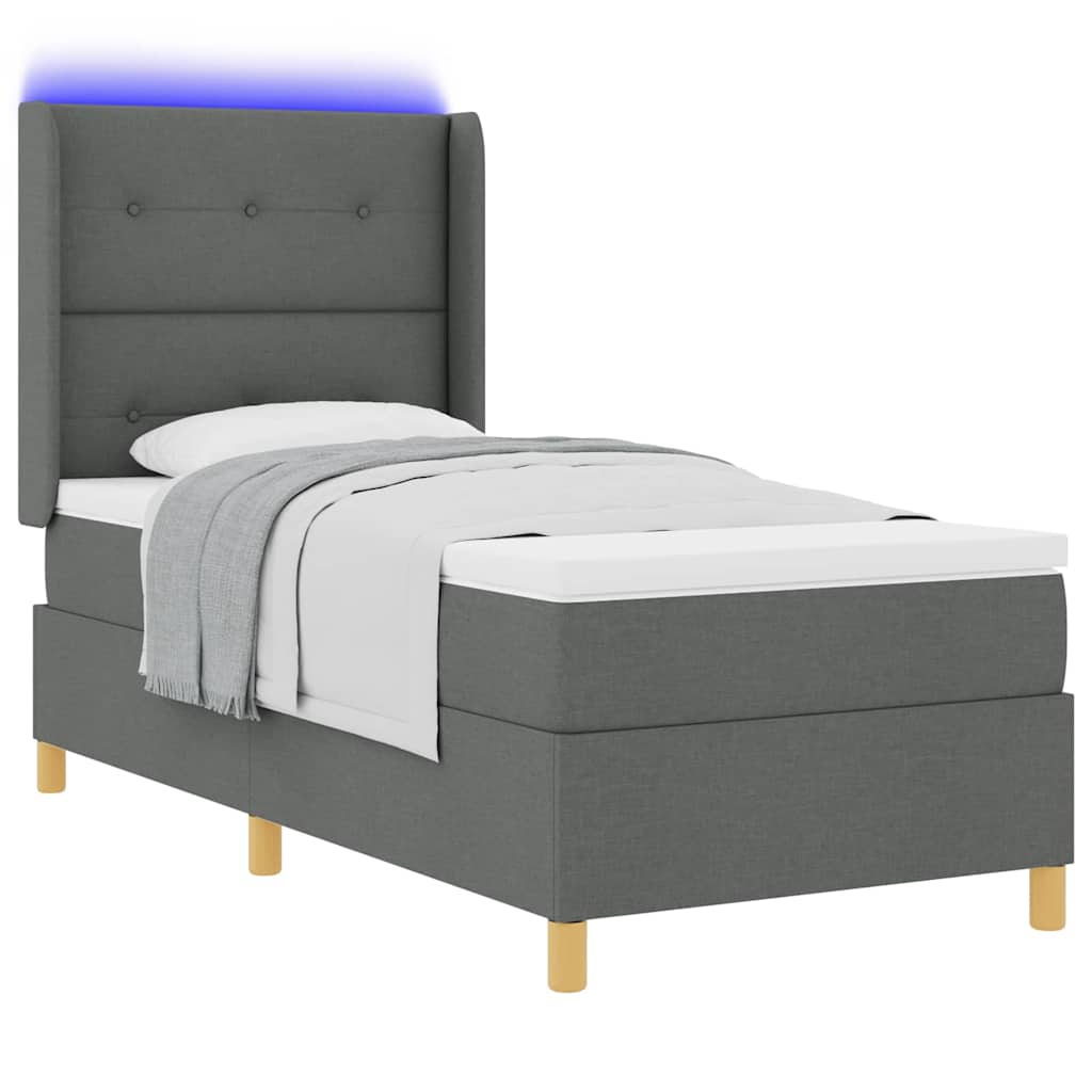 Krevet s opruga kutije s LED trakama Siva 100 x 200 cm tkanina