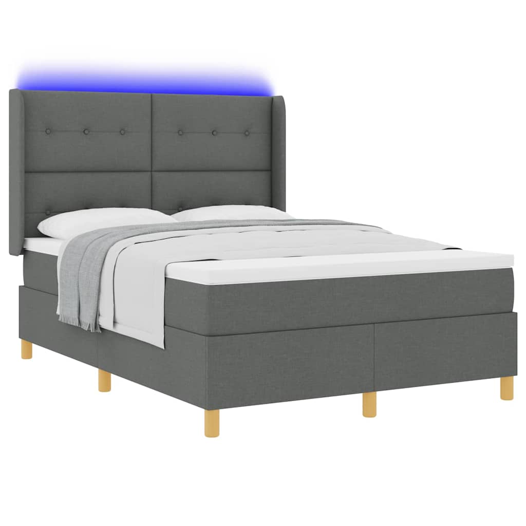 Krevet s opruga kutije s LED trakama Siva 140 x 200 cm tkanina