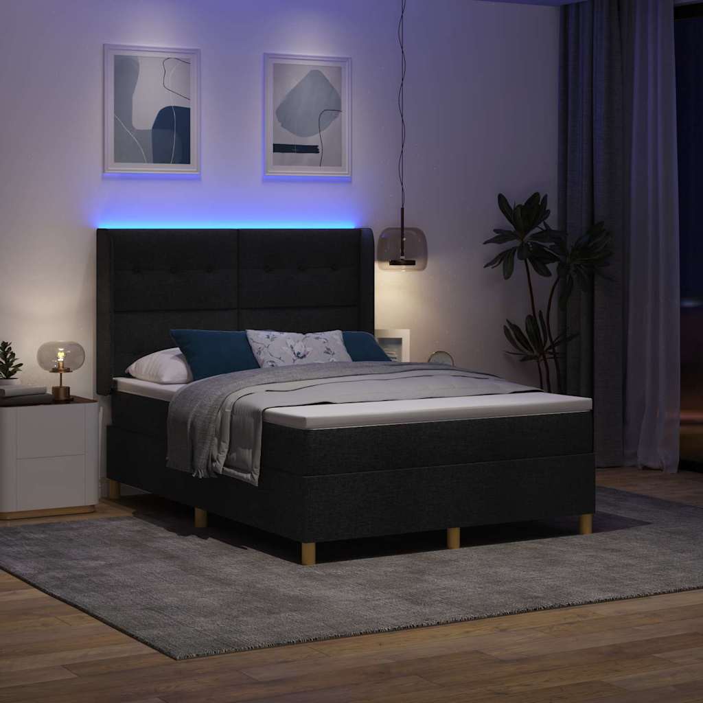 Krevet s opruga kutije s LED trakama Crna 140 x 200 cm tkanina