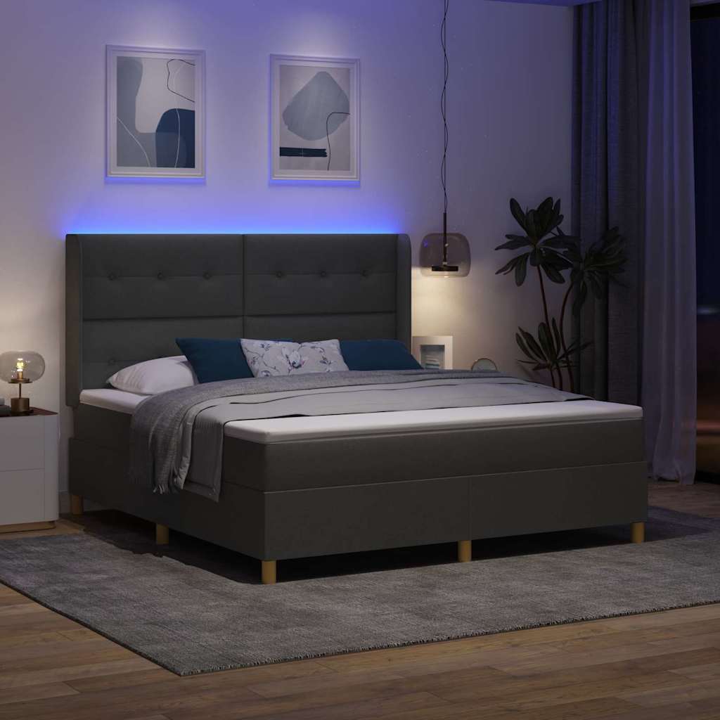 Krevet s opruga kutije s LED trakama Siva 180 x 200 cm tkanina
