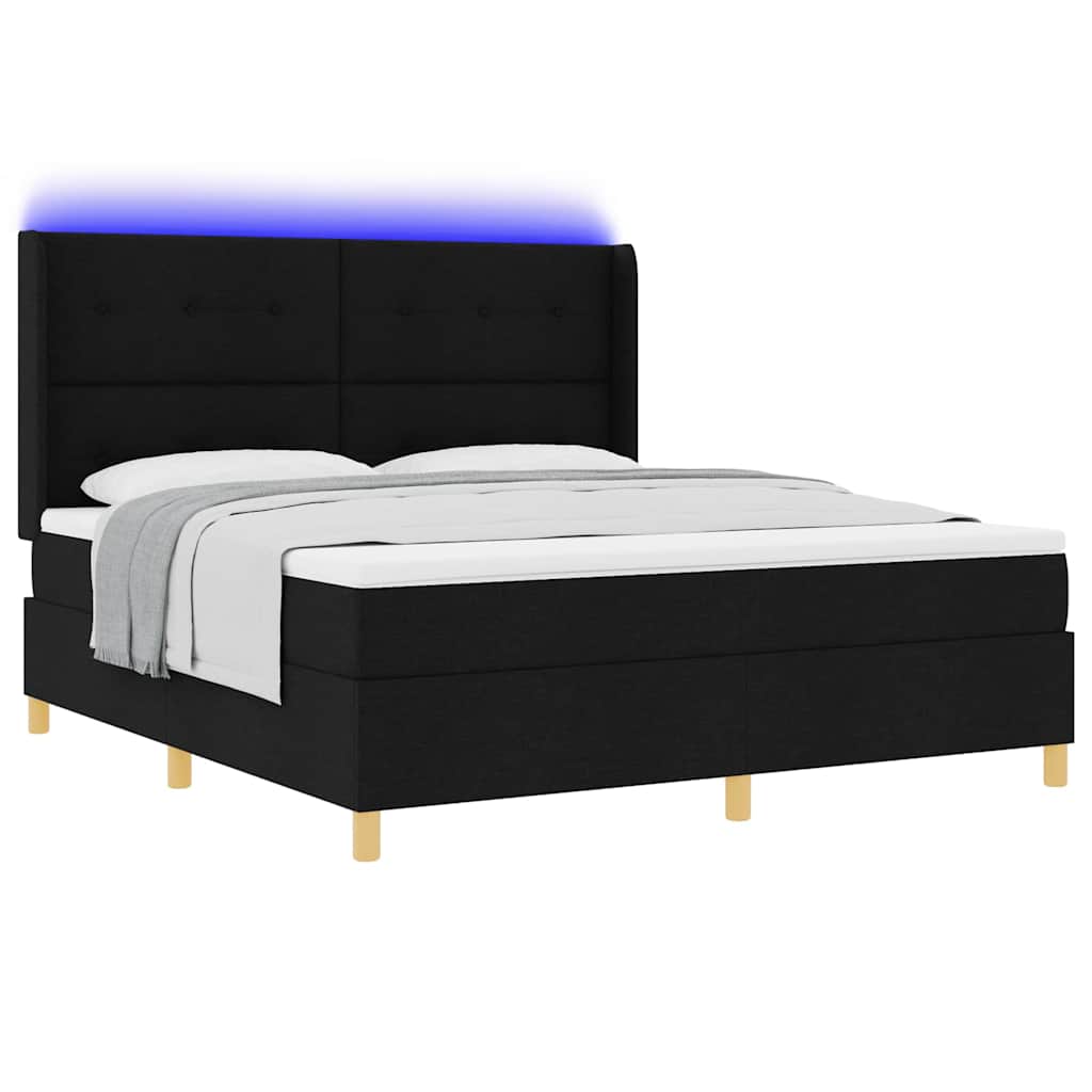 Krevet s opruga kutije s LED trakama Crna 180 x 200 cm tkanina