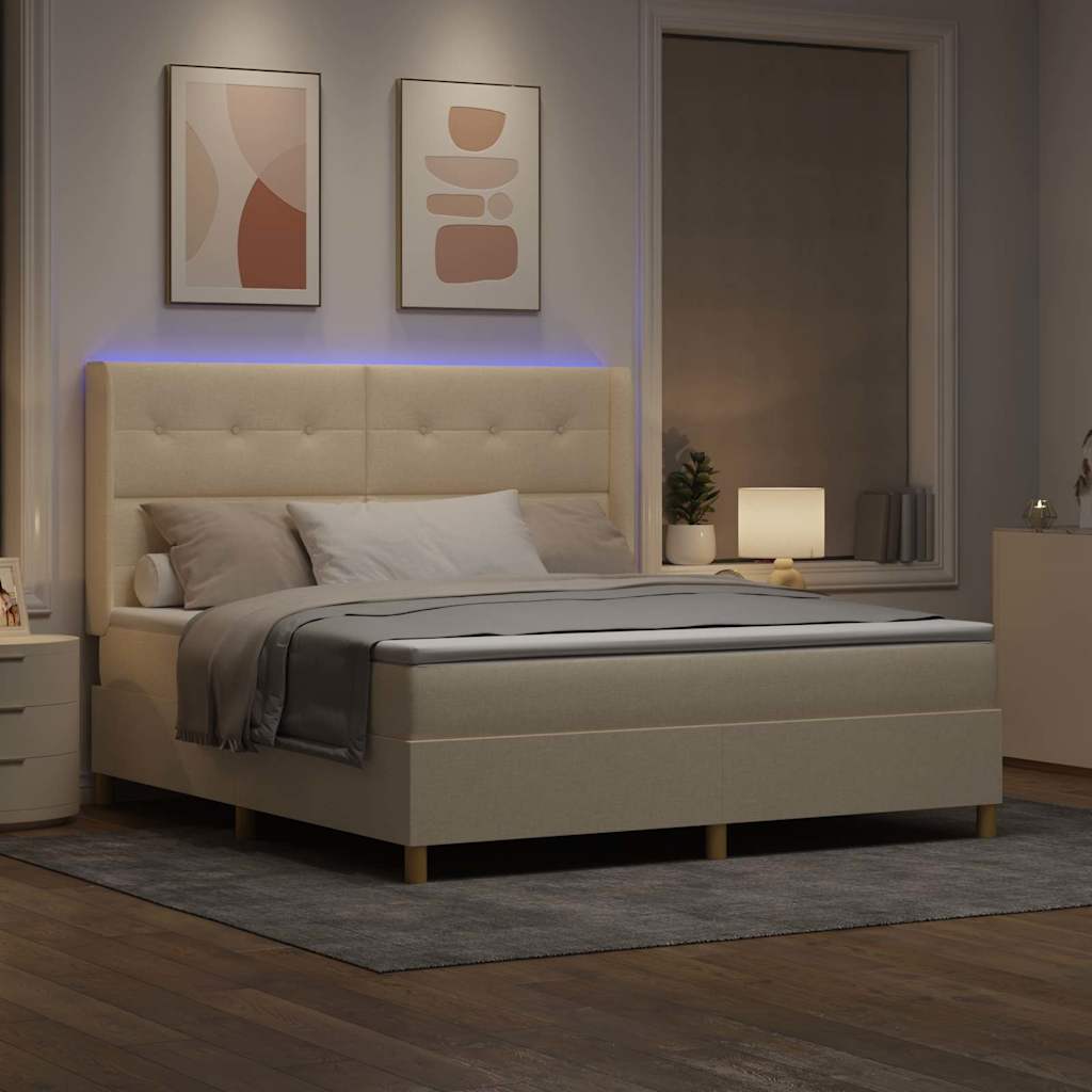 Krevet s opruga kutije s LED trakama Krema 180 x 200 cm tkanina