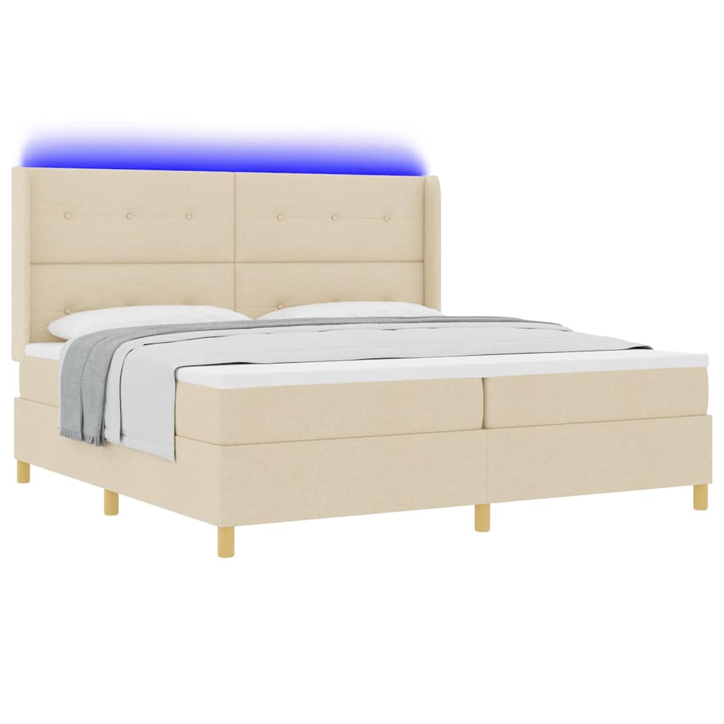 Krevet s opruga kutije s LED trakama Krema 200 x 200 cm tkanina