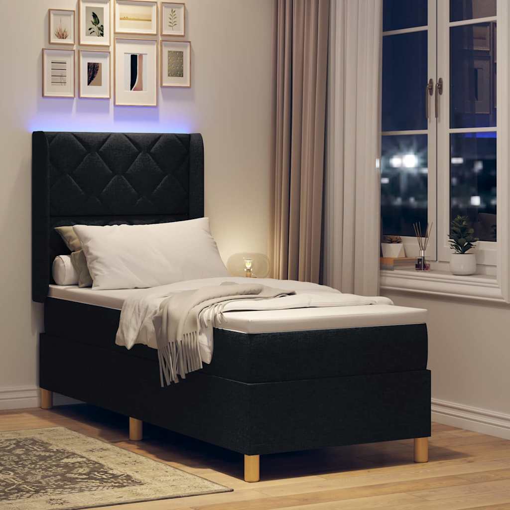 Krevet s opruga kutije s LED trakama Crna 80 x 200 cm tkanina