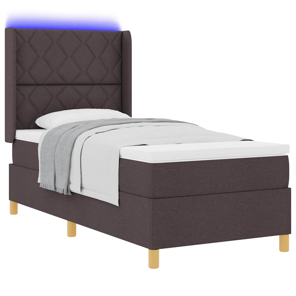 Krevet s opruga kutije s LED trakama Smeđa 90 x 190 cm tkanina
