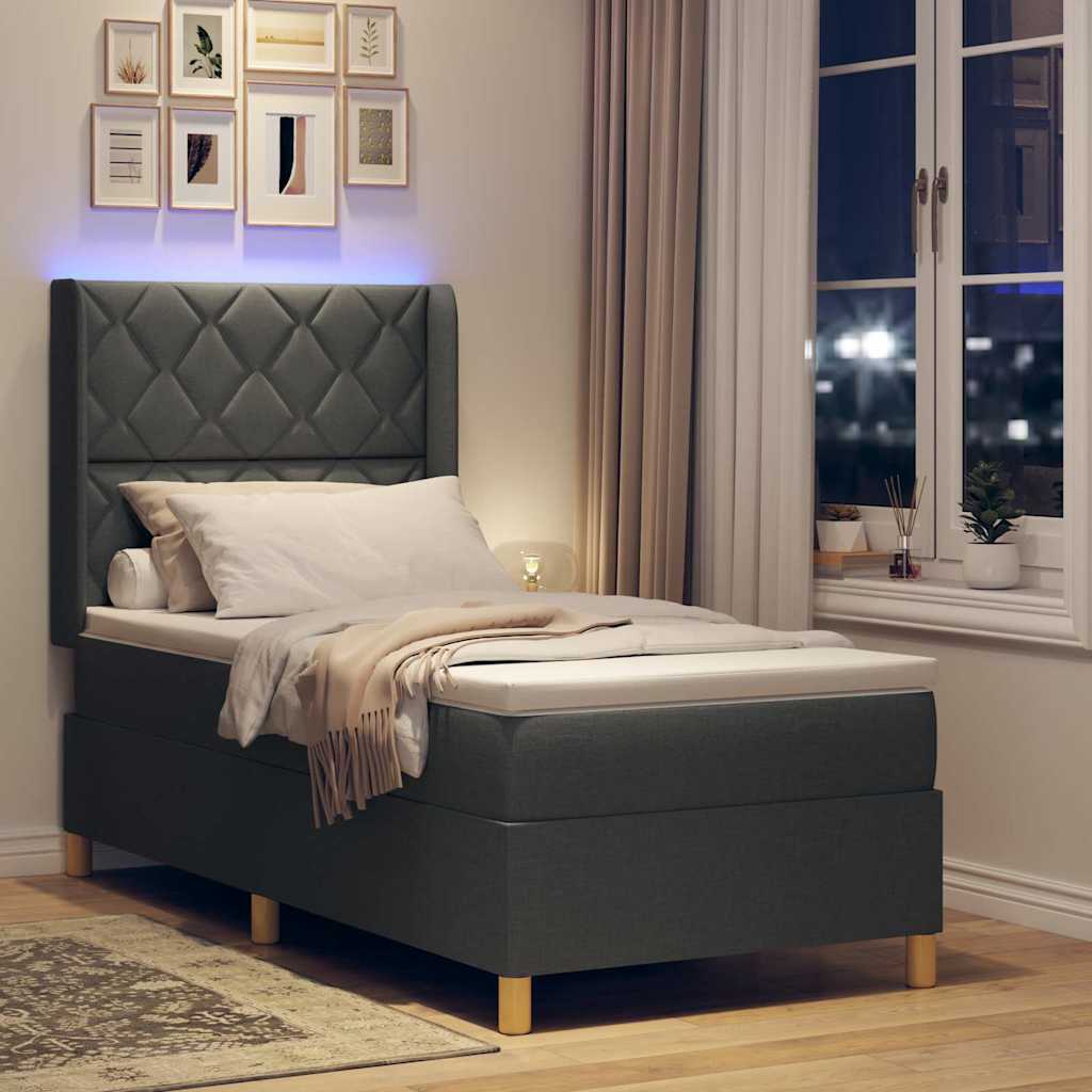 Krevet s opruga kutije s LED trakama Siva 100 x 200 cm tkanina