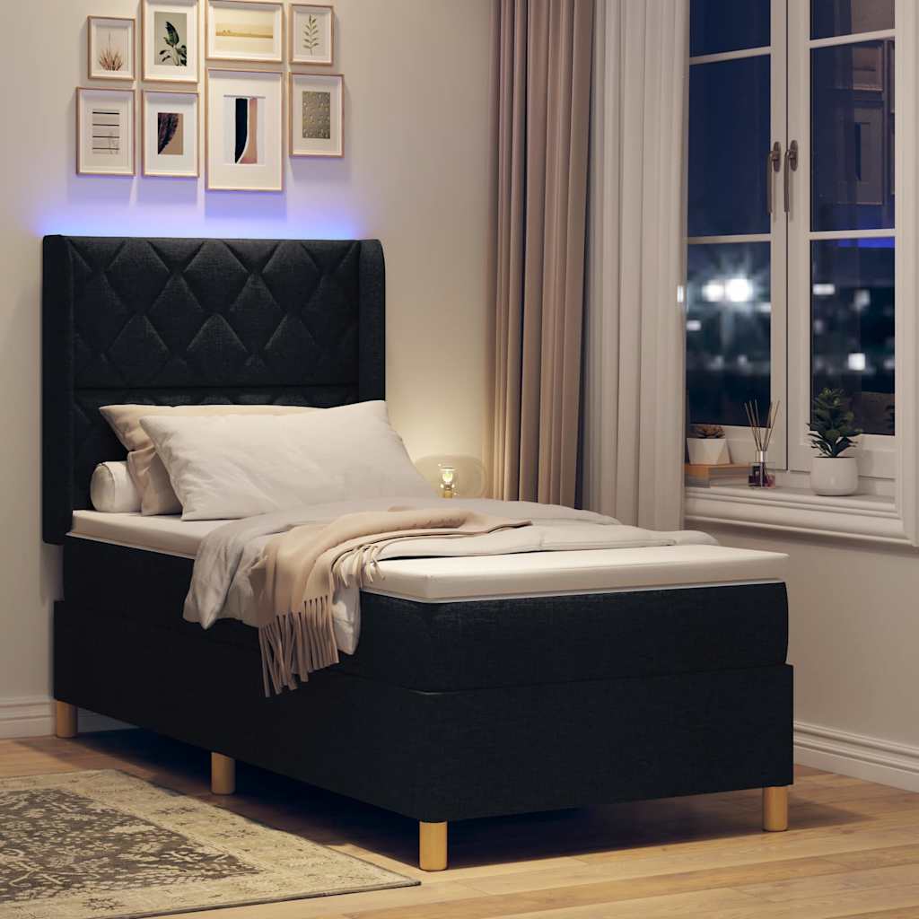 Krevet s opruga kutije s LED trakama Crna 100 x 200 cm tkanina