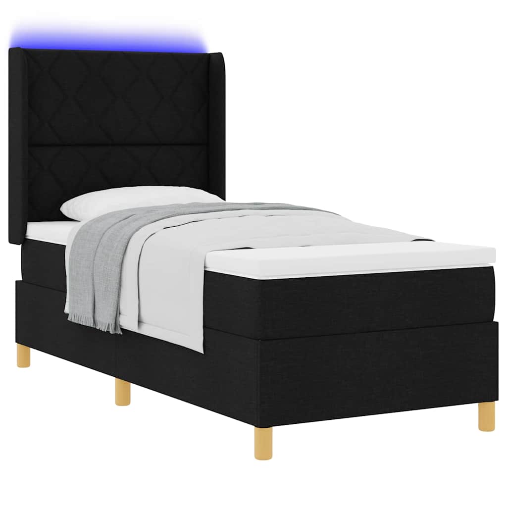 Krevet s opruga kutije s LED trakama Crna 100 x 200 cm tkanina