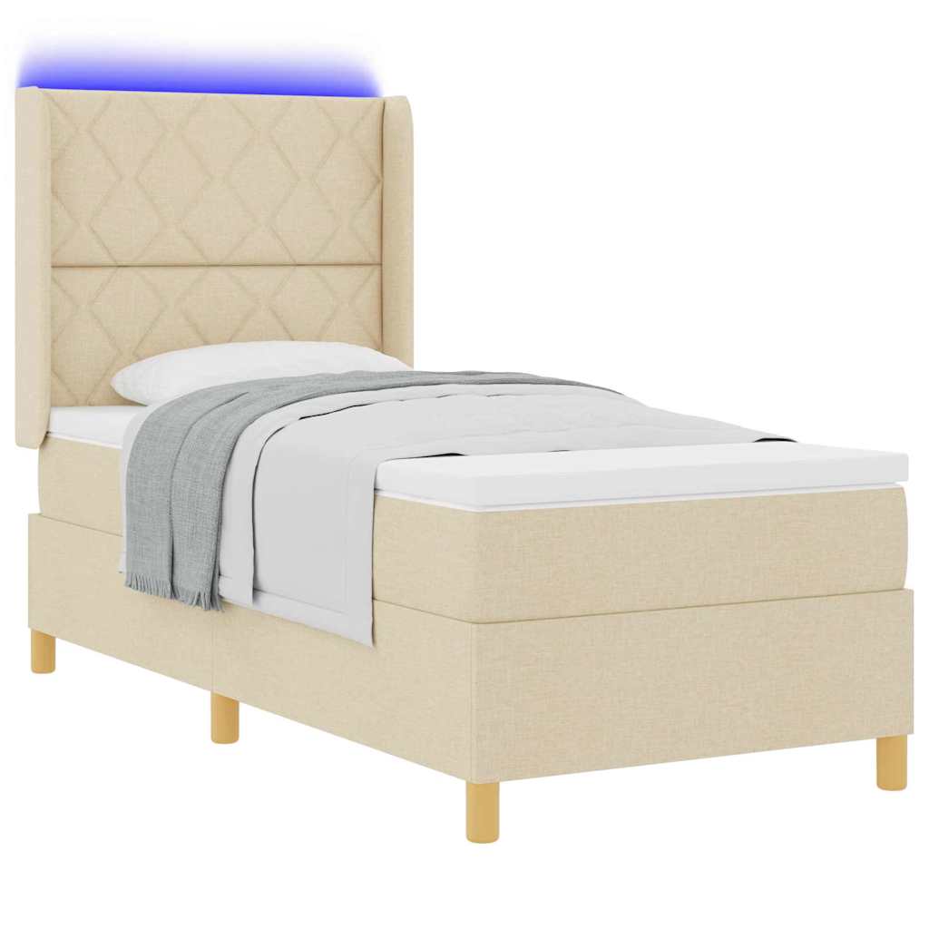 Krevet s opruga kutije s LED trakama Krema 100 x 200 cm tkanina