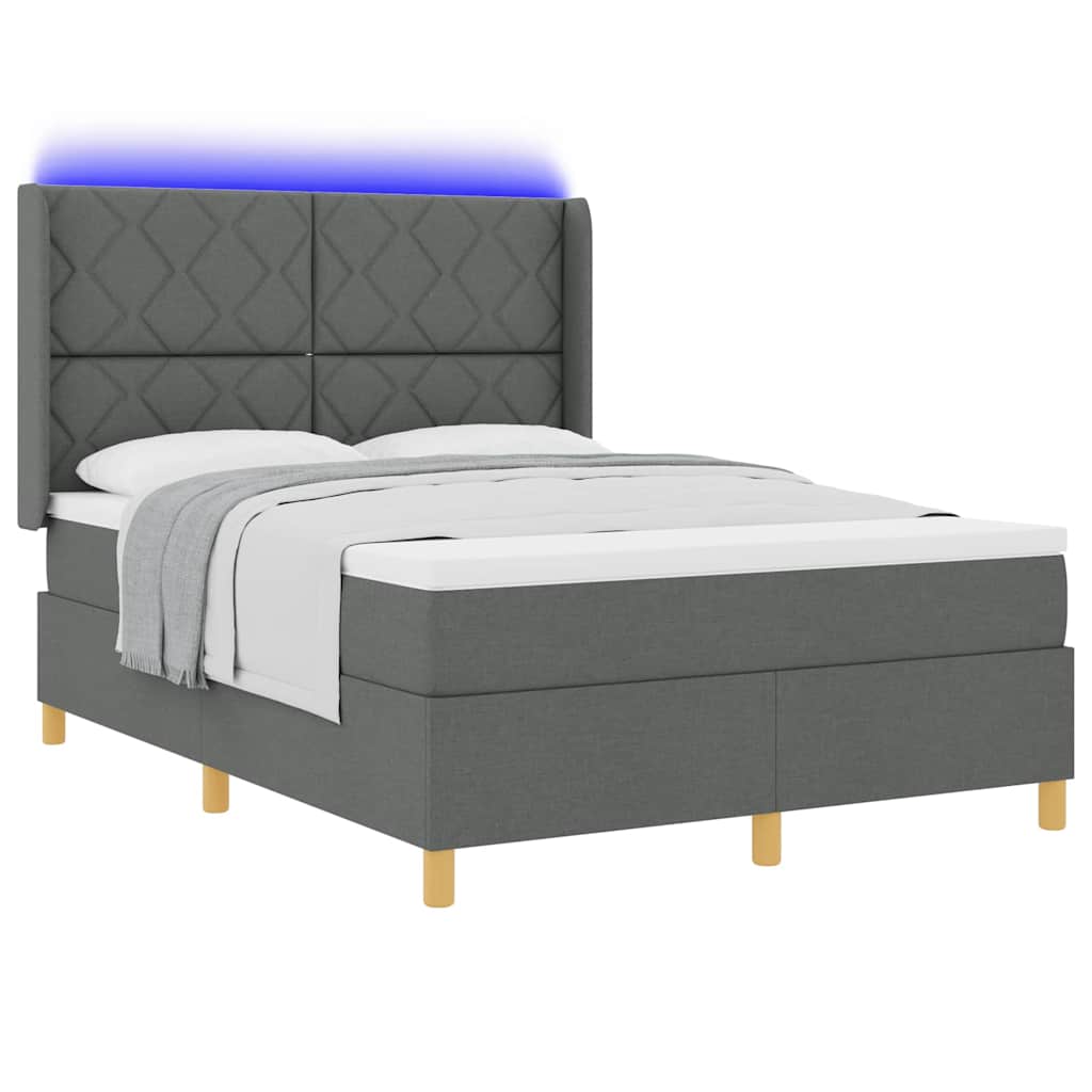 Krevet s opruga kutije s LED trakama Siva 140 x 190 cm tkanina