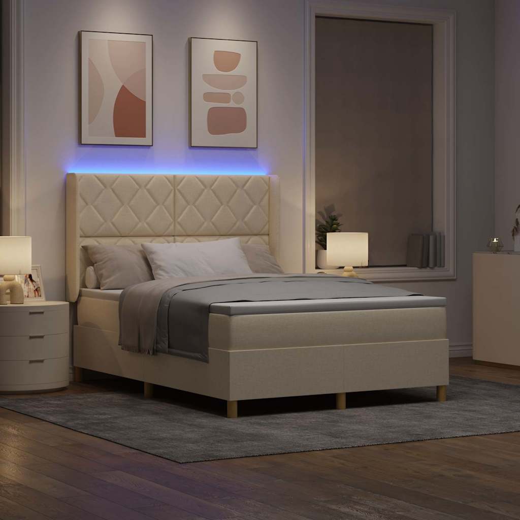 Krevet s opruga kutije s LED trakama Krema 140 x 190 cm tkanina