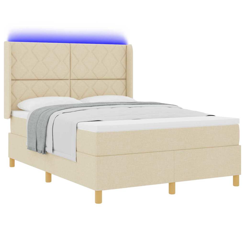 Krevet s opruga kutije s LED trakama Krema 140 x 190 cm tkanina
