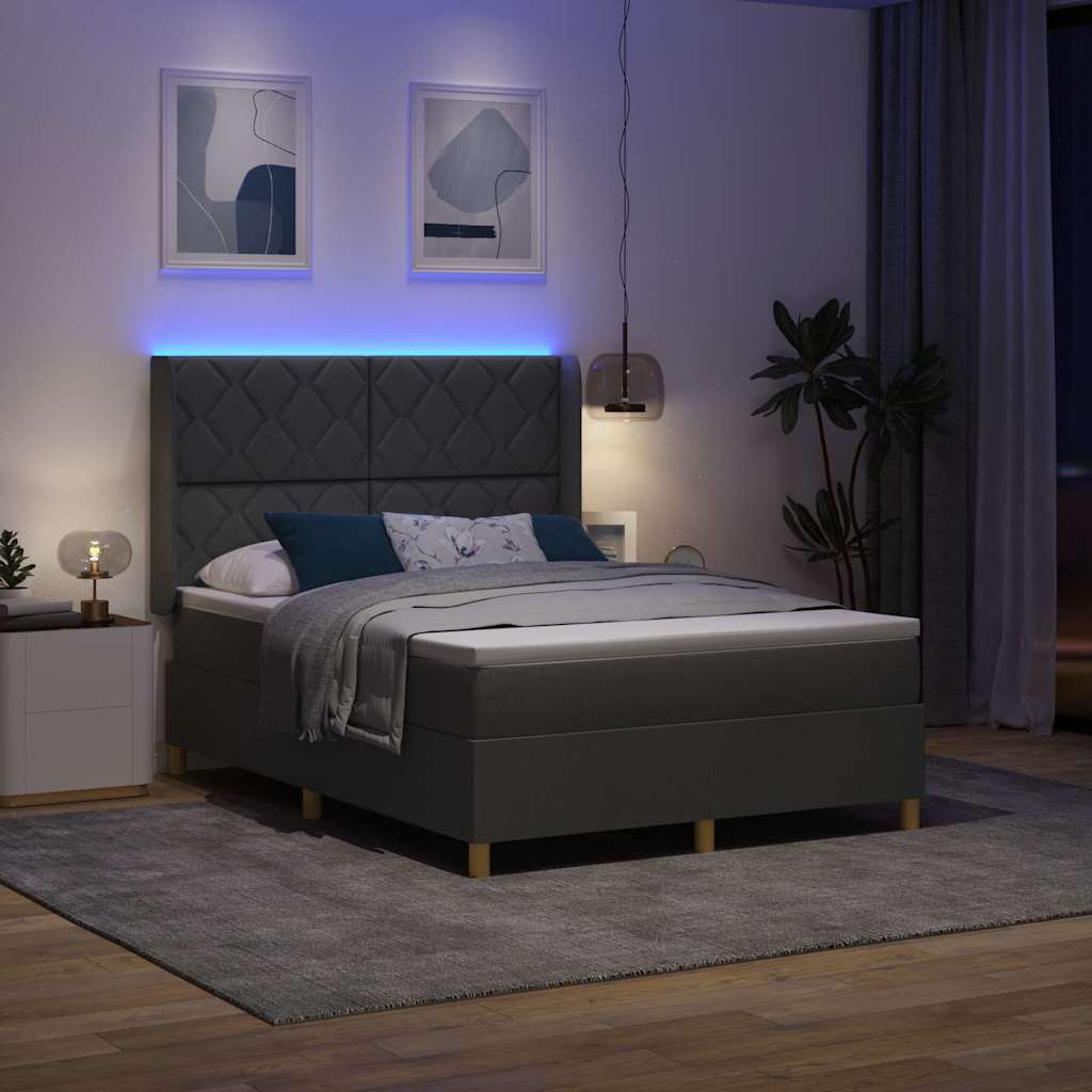 Krevet s opruga kutije s LED trakama Siva 140 x 200 cm tkanina