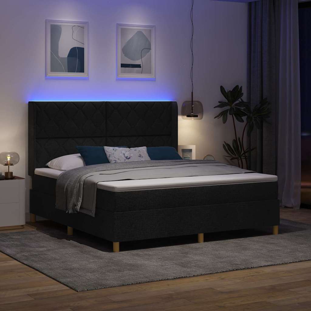 Krevet s opruga kutije s LED trakama Crna 180 x 200 cm tkanina