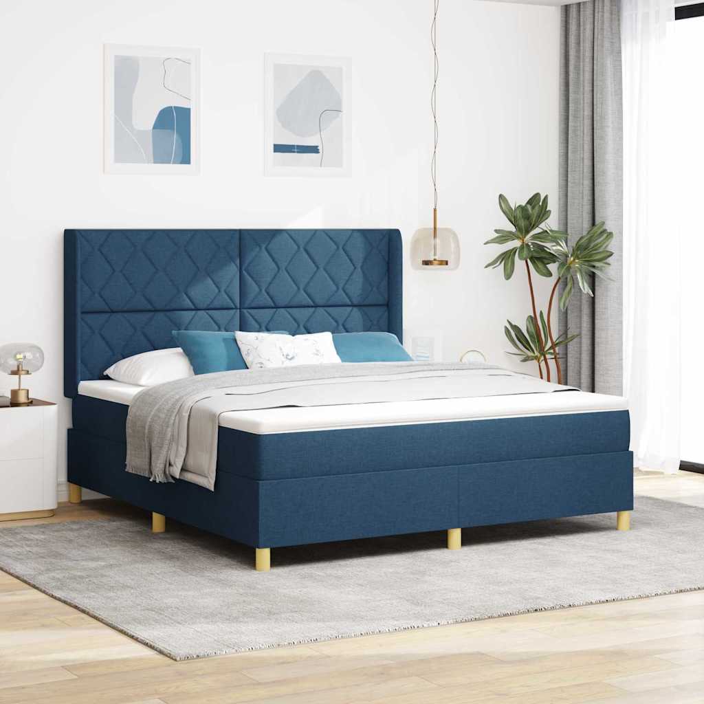 Krevet s opruga kutije s LED trakama Plava 180 x 200 cm tkanina