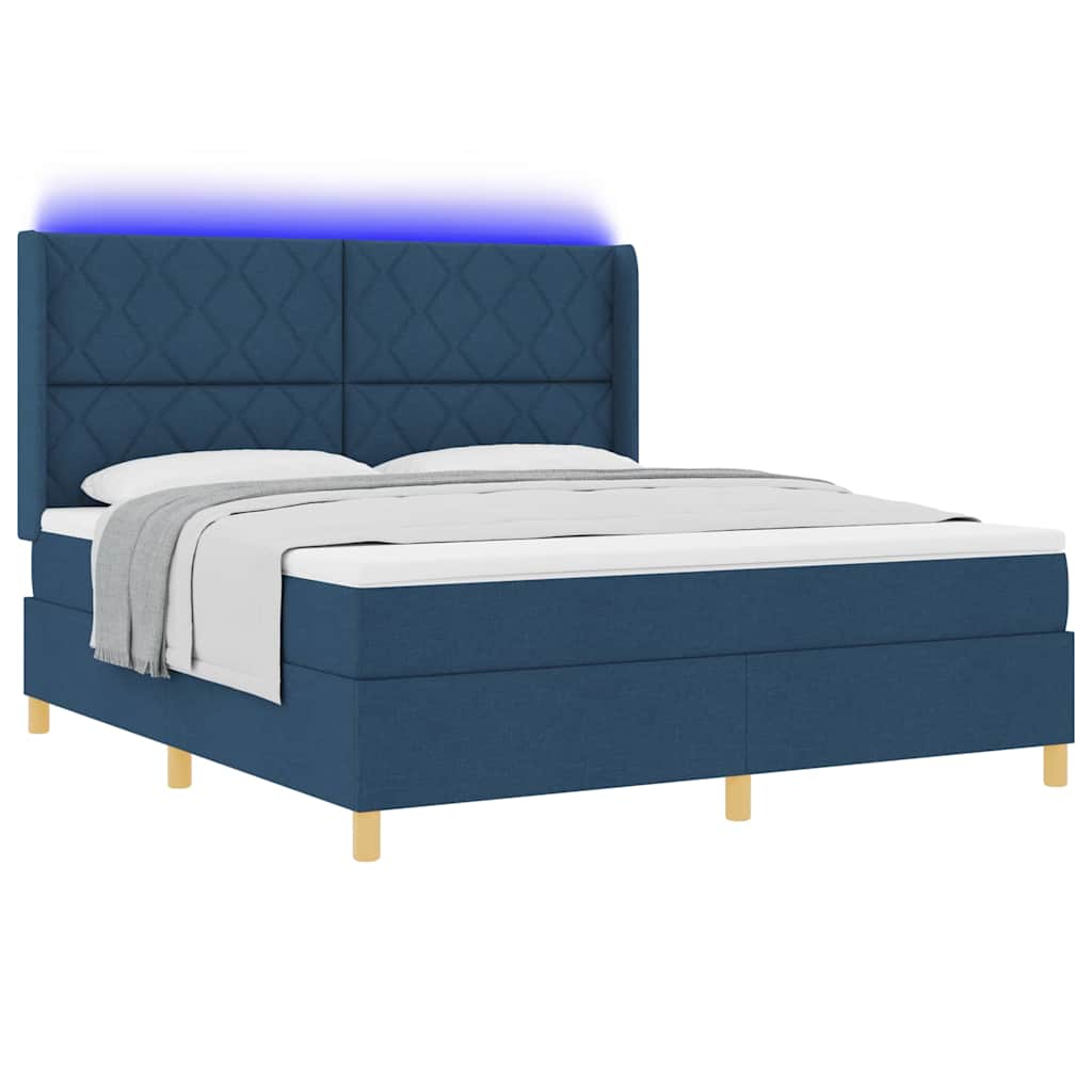 Krevet s opruga kutije s LED trakama Plava 180 x 200 cm tkanina