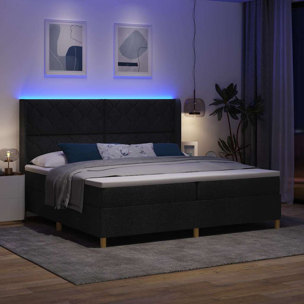 Krevet s opruga kutije s LED trakama Crna 200 x 200 cm tkanina