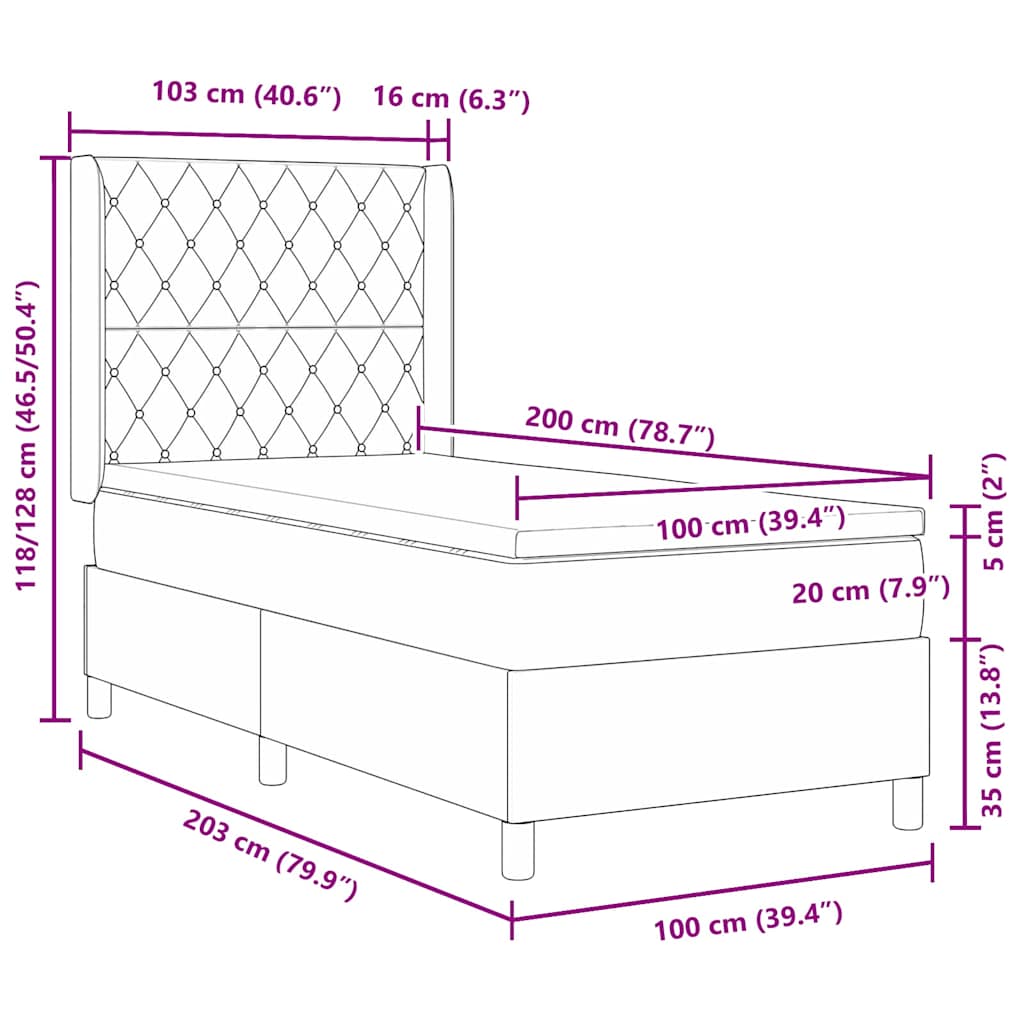 Krevet s opruga kutije Tamnozelena 100 x 200 cm Baršun