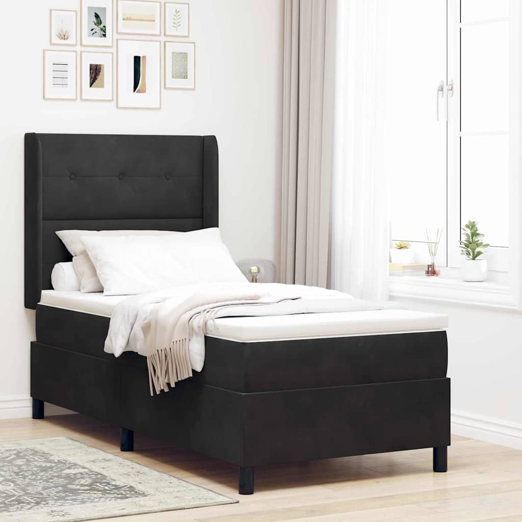 Krevet s opruga kutije s LED trakama Crna 90 x 200 cm Baršun